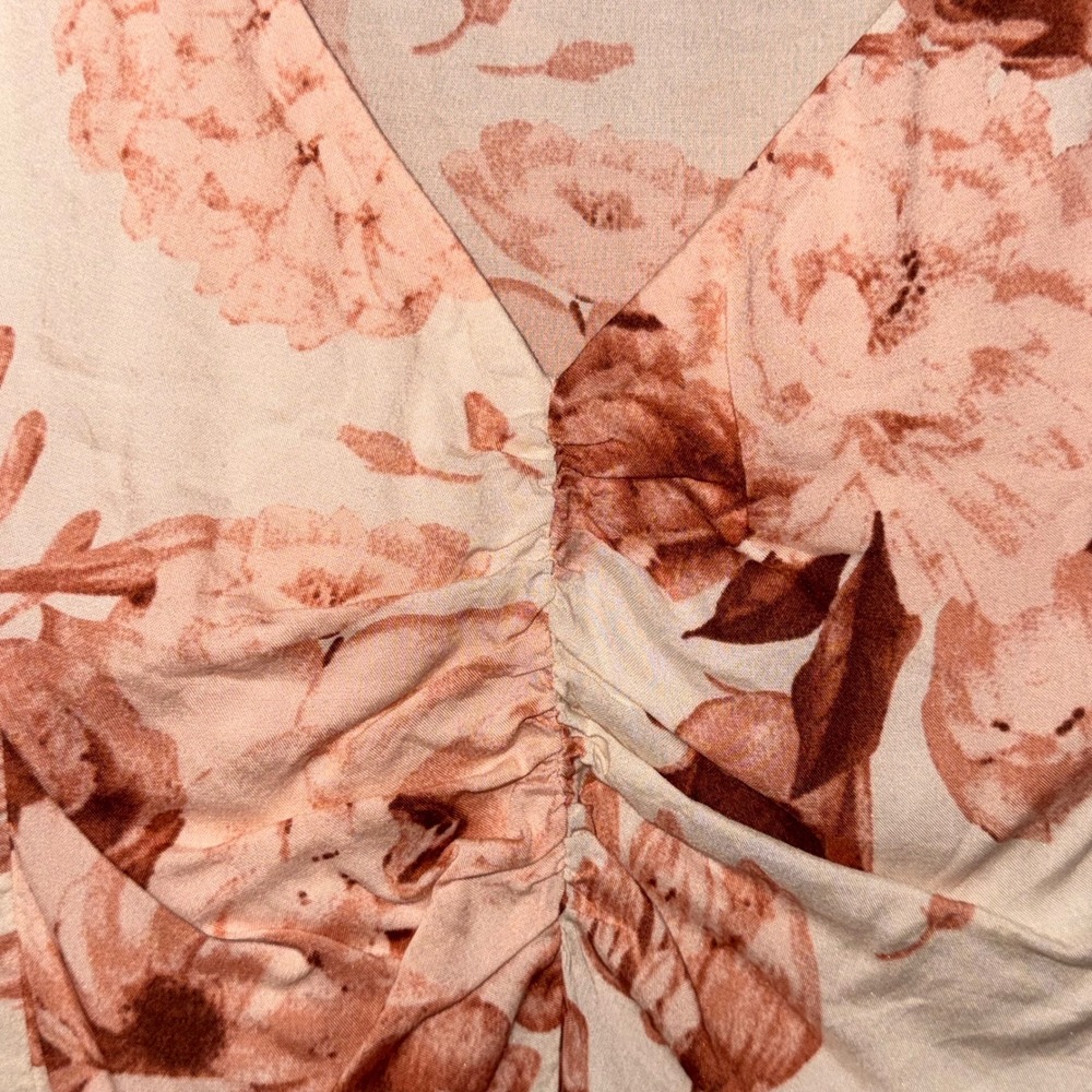 Express Large Floral Ruched V Neck Puff Sleeve Blouse Romantic Cottagecore - Picture 4 of 6